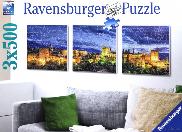 RAVENSBURGER 3x500 el. Alhambra wieczorową porą [PUZZLE]
