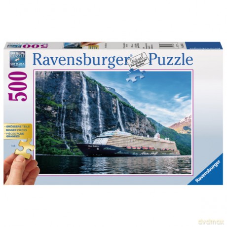 RAVENSBURGER 500 el. XXL Statek pośród fiordów [PUZZLE]