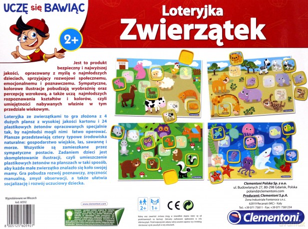 CLEMENTONI Uczę się bawiąc. Loteryjka Zwierzątek