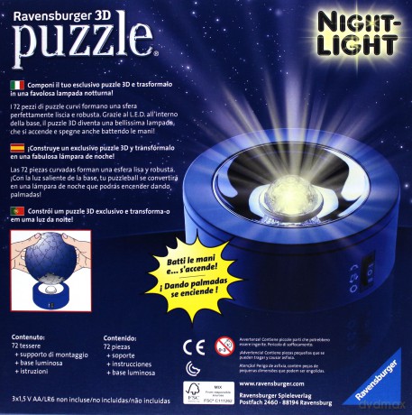 RAVENSBURGER Masza i Niedźwiedź Lampka Kula-Edycja Nocna-72 el. [PUZZLE]