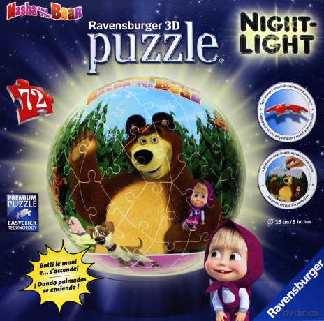 RAVENSBURGER Masza i Niedźwiedź Lampka Kula-Edycja Nocna-72 el. [PUZZLE]