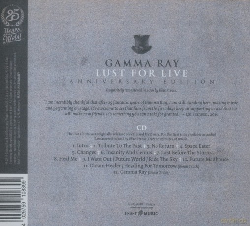 Gamma Ray: Lust For Live (digipack) [CD]