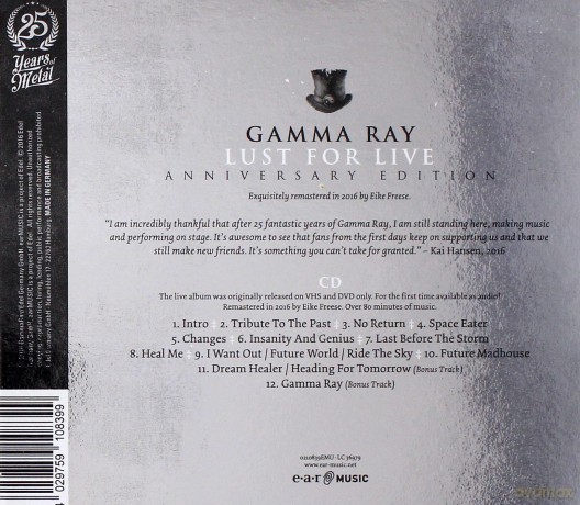 Gamma Ray: Lust For Live (digipack) [CD]