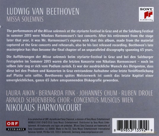 Nikolaus Harnoncourt: Beethoven: Missa Solemnis in D Major, Op. 123 [CD]