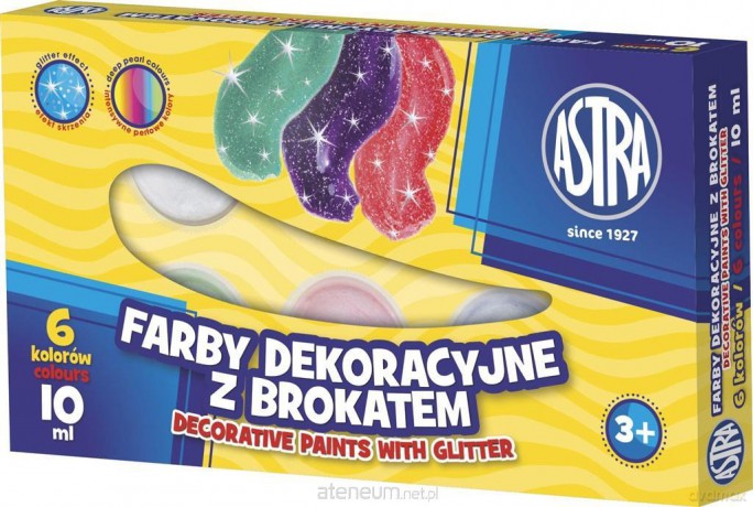 Farby plakatowe 6 kolorów 10 ml Brokat