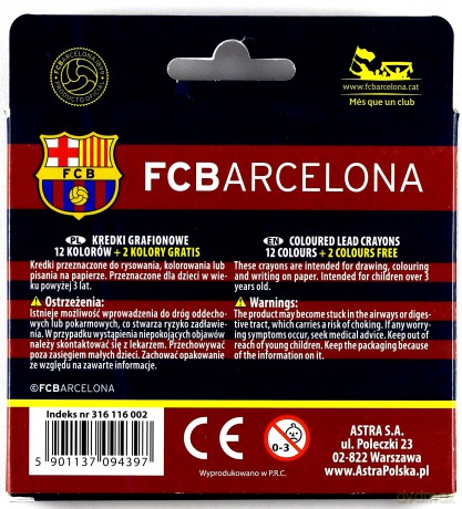 Kredki grafitowe 12+2 kolory FC Barcelona