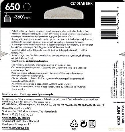 Tusz HP 650 CZARNY CZ101AE 1515 2515
