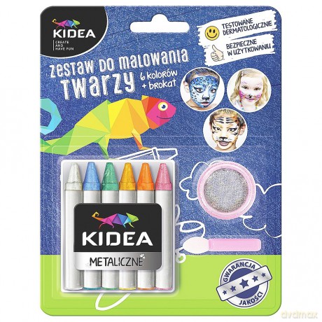 Kredki do twarzy 6 kolorów + brokat