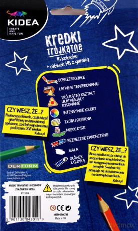 Kredki trójkątne15 kolorów z ołówkiem