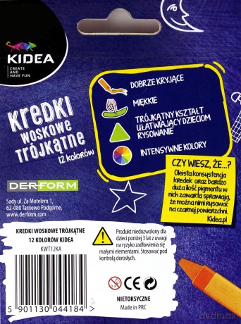 Kredki woskowe trójkątne 12 kolorów