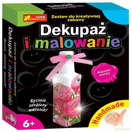 Handmade - Dekupaż i malowanie. Różowe kwiaty