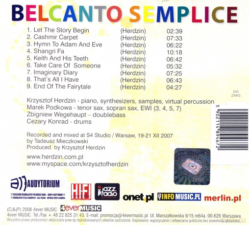 Krzysztof Herdzin: Belcanto Semplice [CD]