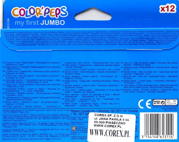 Kredki Colorpeps świecowe Jumbo 12 kolorów