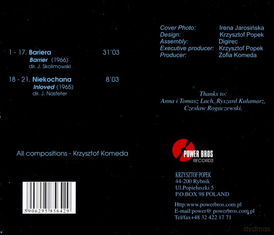Krzysztof Komeda: Bariera / Niekochana [CD]