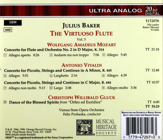 Julius Baker: Gluck Dance Of The Blessed Spirit Mozart Flute Concerto N 2 [CD]