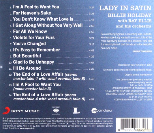 Billie Holiday: Lady In Satin [CD]