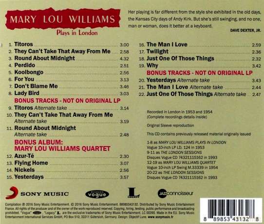 Mary Lou Williams: Mary Lou Williams Plays in London [CD]