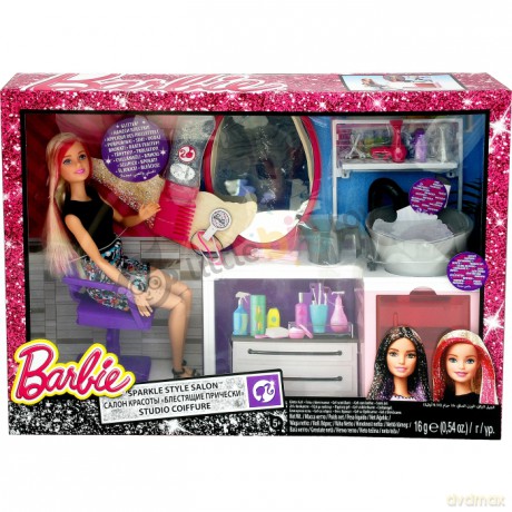 BARBIE Brokatowy salonik fryzjerski, blondynka