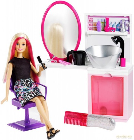 BARBIE Brokatowy salonik fryzjerski, blondynka