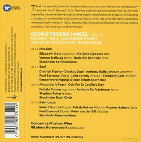Nikolaus Harnoncourt: Handel: Oratorios (Messiah, Saul, Alexander's Feast, Belshazzar, Ode On St Cecilia's Day) [9CD]