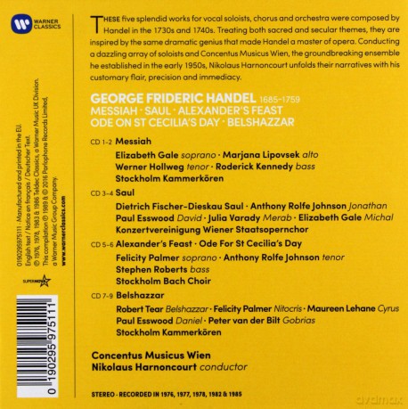 Nikolaus Harnoncourt: Handel: Oratorios (Messiah, Saul, Alexander's Feast, Belshazzar, Ode On St Cecilia's Day) [9CD]