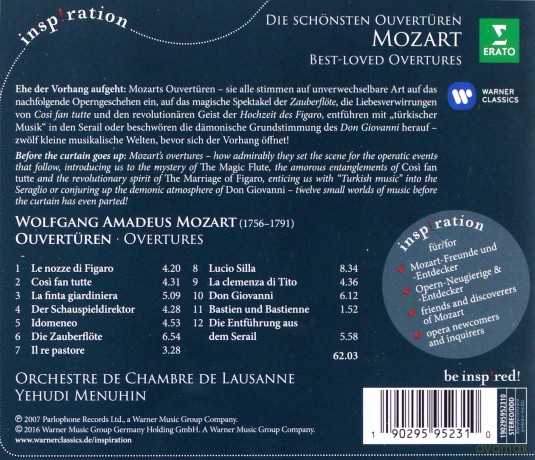 Yehudi Menuhin: Mozart: Die Zauberflote - Die Schonsten Ouverturen [CD]