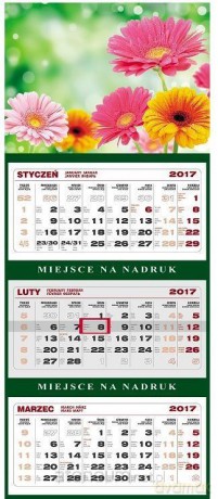 Kalendarz 2017 Ścienny Trójdzielny Kwiaty [KALENDARZ]