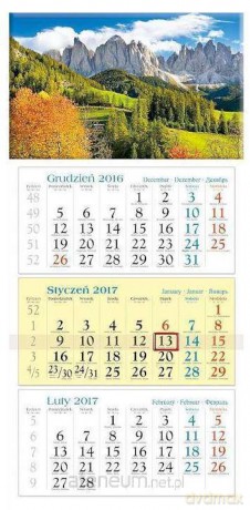 Kalendarz 2017 Trójdzielny. Dolomity [KALENDARZ]