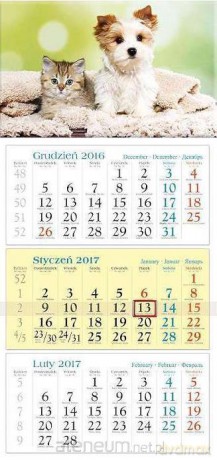 Kalendarz 2017 Trójdzielny. Zwierzątka [KALENDARZ]
