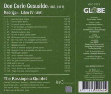 The Kassiopeia Quintet: Carlo Gesualdo: Madrigali, Libro 4 [CD]