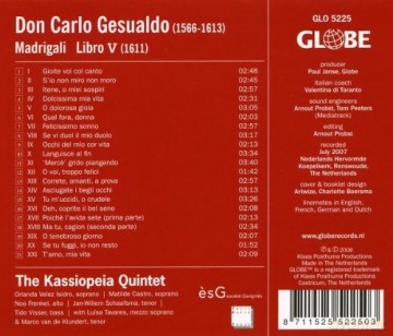 The Kassiopeia Quintet: Carlo Gesualdo: Madrigali, Libro 5 [CD]