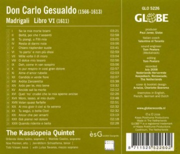 The Kassiopeia Quintet: Carlo Gesualdo: Madrigali, Libro 6 [CD]