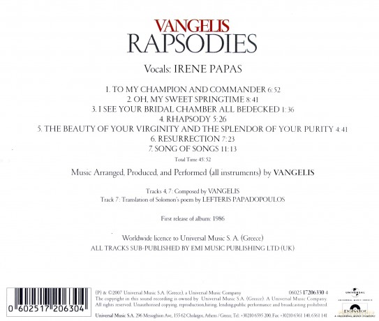 Vangelis: Rapsodies (Remastered) [CD]