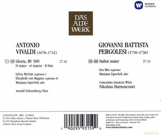 Nikolaus Harnoncourt: Vivaldi: Gloria, Pergolesi: Stabat Mater [CD]