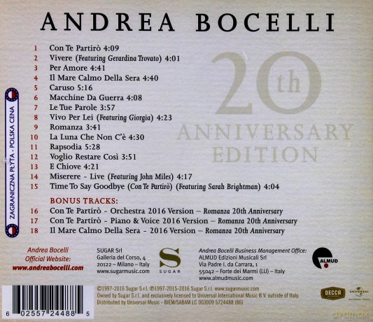 Andrea Bocelli: Romanza 20th Anniversary Edition (PL) [CD]