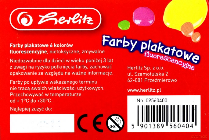 Farby plakatowe szkolne Fluo 6 kolorów x 20 ml