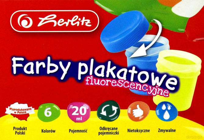 Farby plakatowe szkolne Fluo 6 kolorów x 20 ml