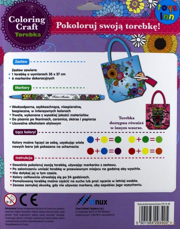 Torba kwiaty - do kolorowania + 6 markerów