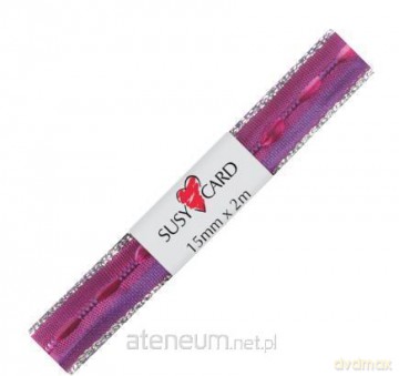 Wstążka ozdobna 2 m/15 mm fiolet/srebrna
