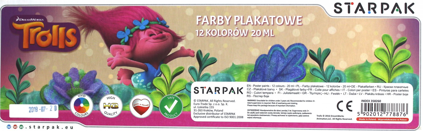 Farby plakatowe Trolls 12 kolorów