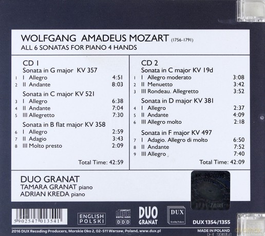 Duo Granat: Wolfgang Amadeus Mozart. All 6 Sonatas For Piano 4 Hands [2CD]