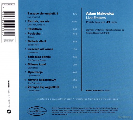 Adam Makowicz: Live Embers [CD]