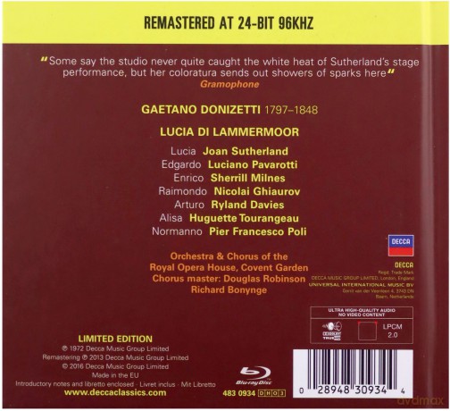 Luciano Pavarotti: Donizetti Lucia Di Lammermoor [BOX] [Blu-Ray]+[2CD]