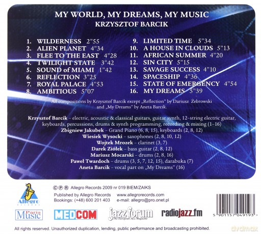 Krzysztof Barcik: My World, My Dreams, My Music [CD]