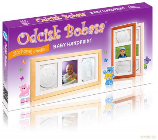 Odcisk bobasa. Potrójna ramka z glinką biała