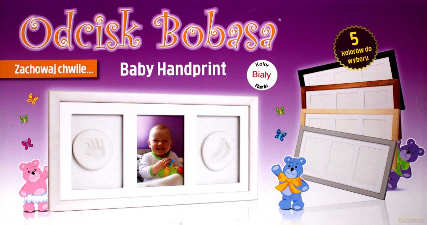 Odcisk bobasa. Potrójna ramka z glinką biała