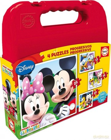 EDUCA Walizka puzzle Mickey Mouse Club House 12+16+20+25 el. [PUZZLE]