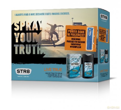 STR 8 Zestaw Prezentowy LIVE TRUE (woda toaletowa 100 ml + żel pod prysznic 250 ml) + POWER BANK
