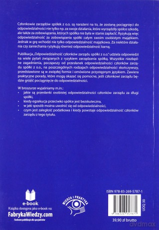 Odpowiedzialność członków zarządu spółki z o.o. Zarządzanie bez ryzyka [KSIĄŻKA]