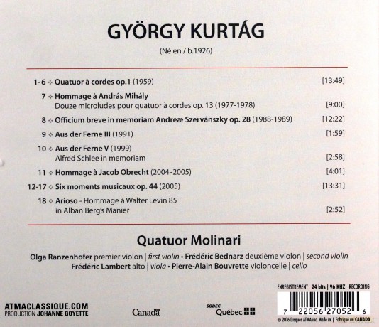 Quatuor Molinari: Gyöygy Kurtág: Complete String Quartets [CD]